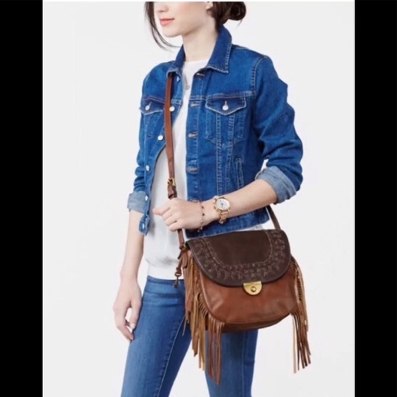 Fossil Handbags - NWT Fossil Women’s Brown Leather Fringe Saddle Crossbody Bag